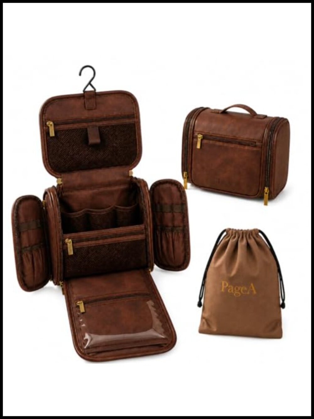 Mens Compact Hanging Toiletry Travel Bag Dopp Kit PU Leather